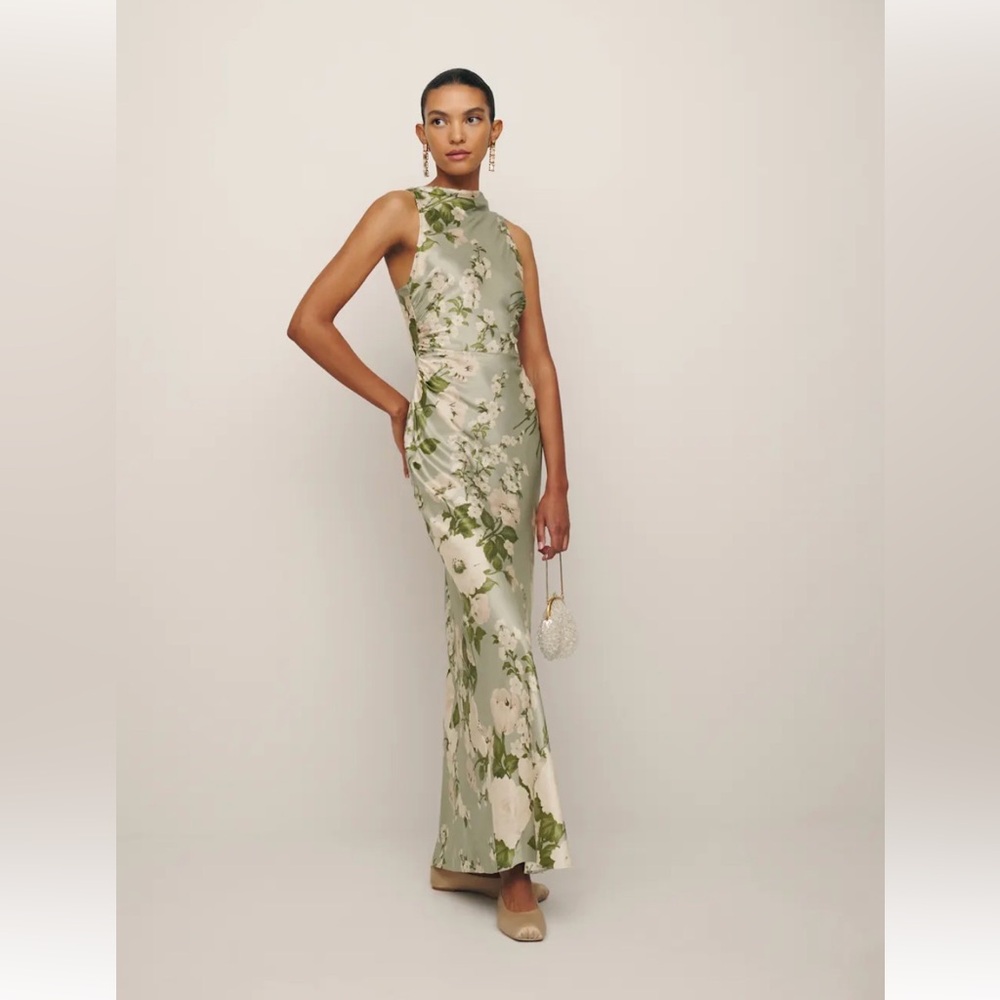 Reformation Anaiias Silk Dress in Tarragon